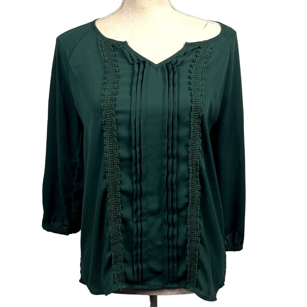 41 Hawthorn Lace Trim Blouse S Forest Green Flowy Top